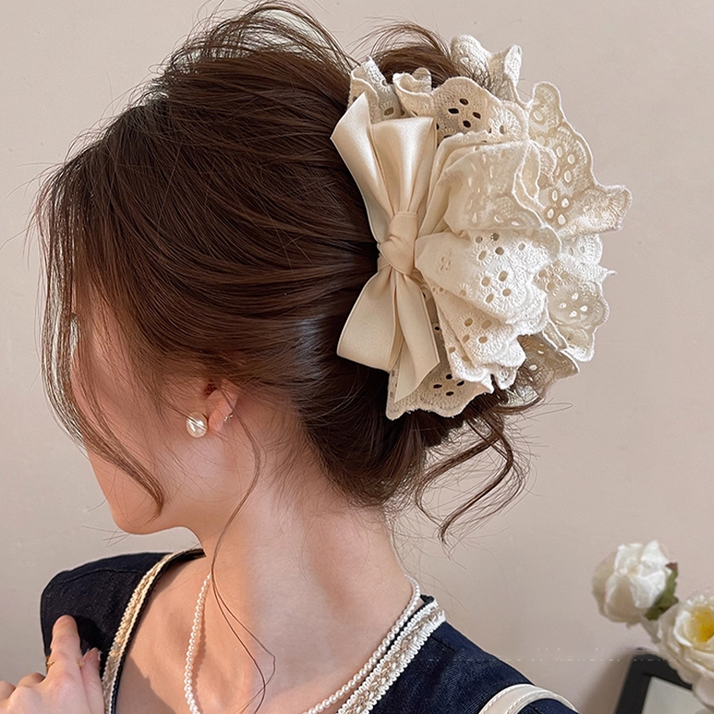 Women Accessories Sale - 프랑스 감성 레이스 리본 헤어핀 샤크클립