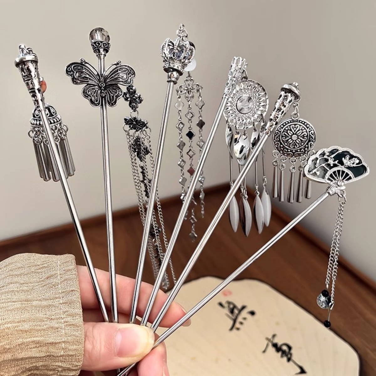 Women Accessories Shop - 우아한 여성의 머리핀 골동품 실버 나비
