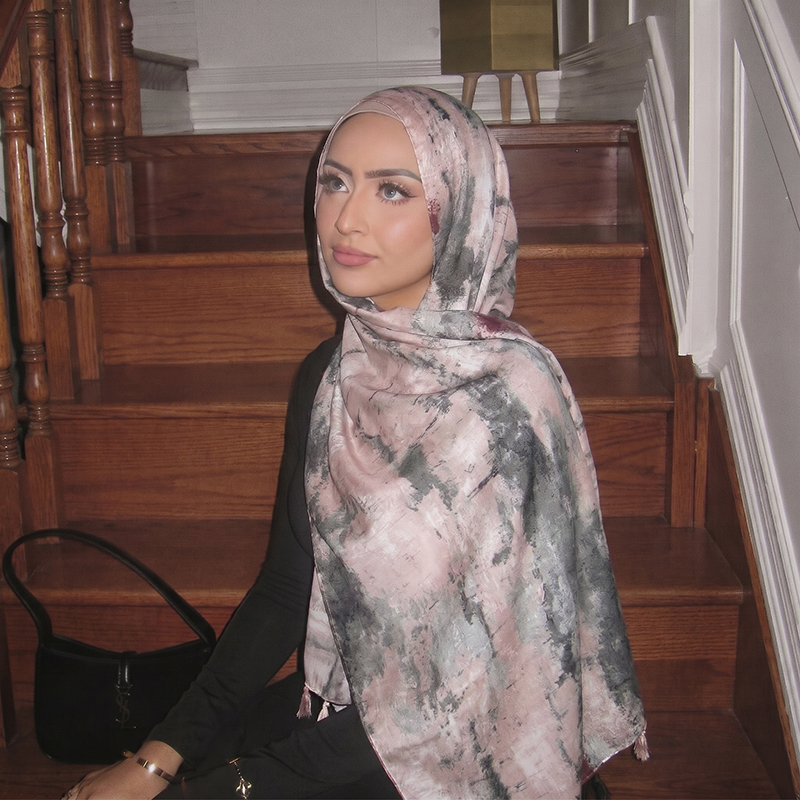 Women'S Accessories For Neck - 잉크 페인팅 프린트 태슬 엣지 히잡