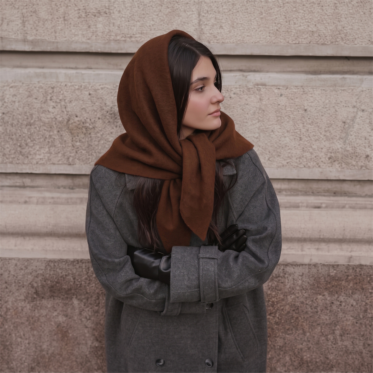 Women'S Winter Accessories Set - 여성용 따뜻한 니트 삼각형 랩 숄,