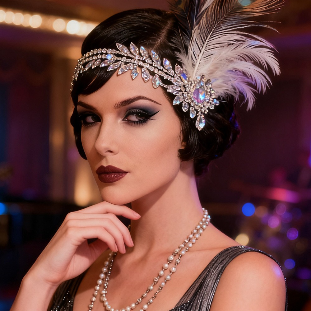 Women Accessories Online - 레트로 빈티지 깃털 머리띠 스팽글 크리스탈