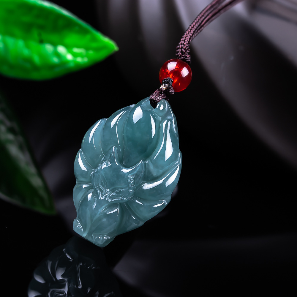 Women Accessories For Gift - 천연 버마산 경옥 여우 펜던트 목걸이