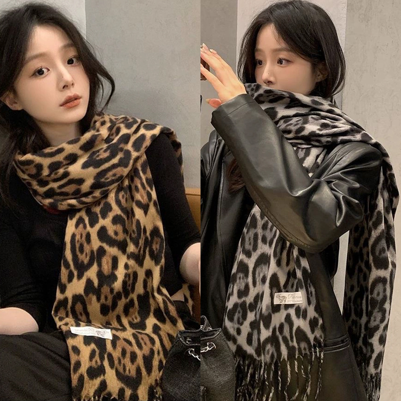 Women'S Winter Accessories Set - 2025년 신상 레트로 실크 레오파드 패턴