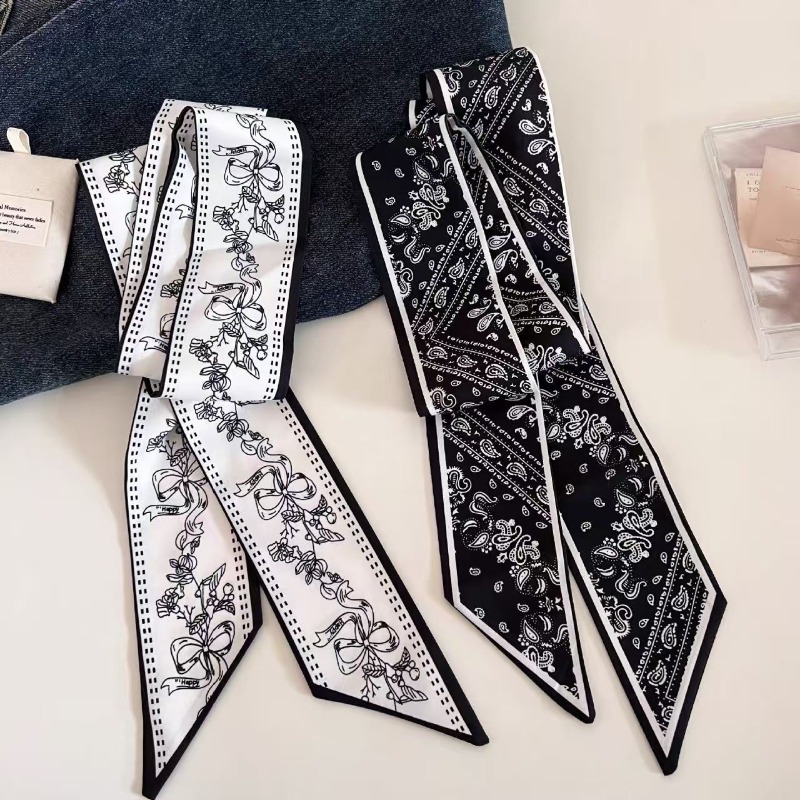 Women'S Accessories For Neck - 블랙 화이트 양면 페이즐리 롱 스카프