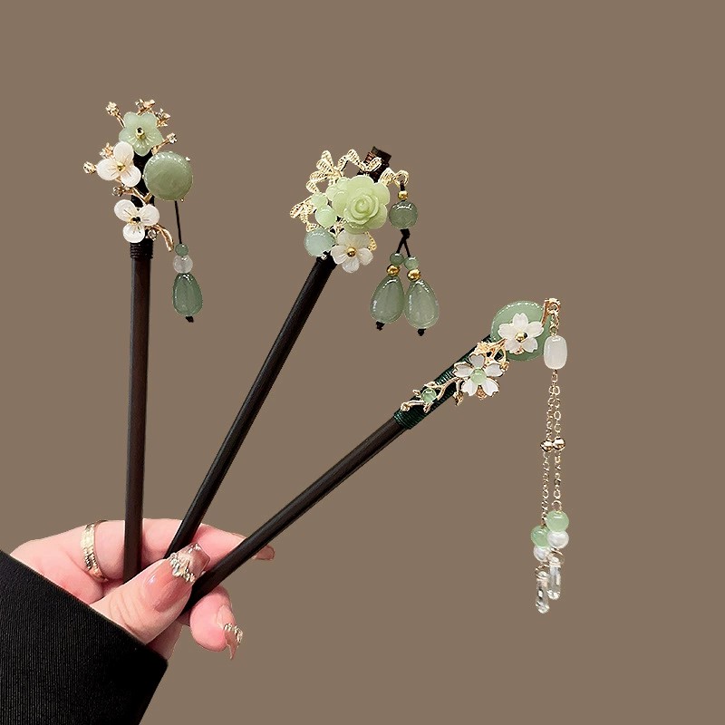 Pearl Hair Pin - 앤티크 나무 머리핀 여성용 우아한 헤어