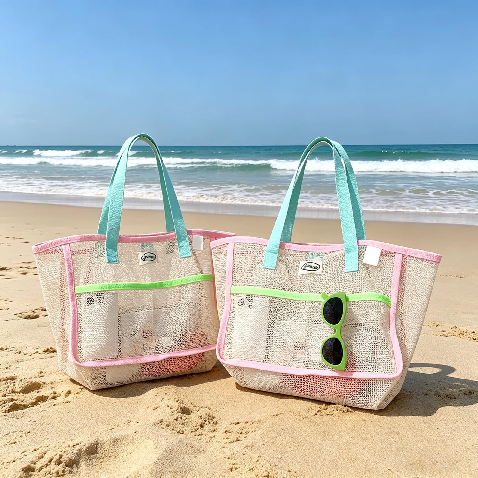 Women Accessories Shop - 여성용 비치백, 화려한 접이식 그물망 모래