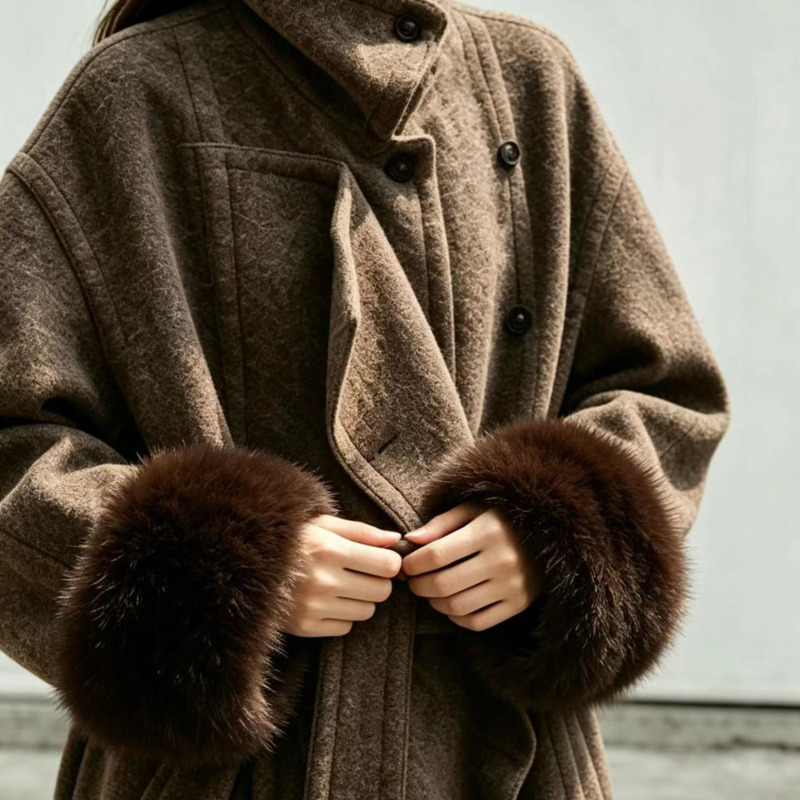 Women'S Winter Accessories Set - 여성용 여우털 팔토시 세트, 울 코트