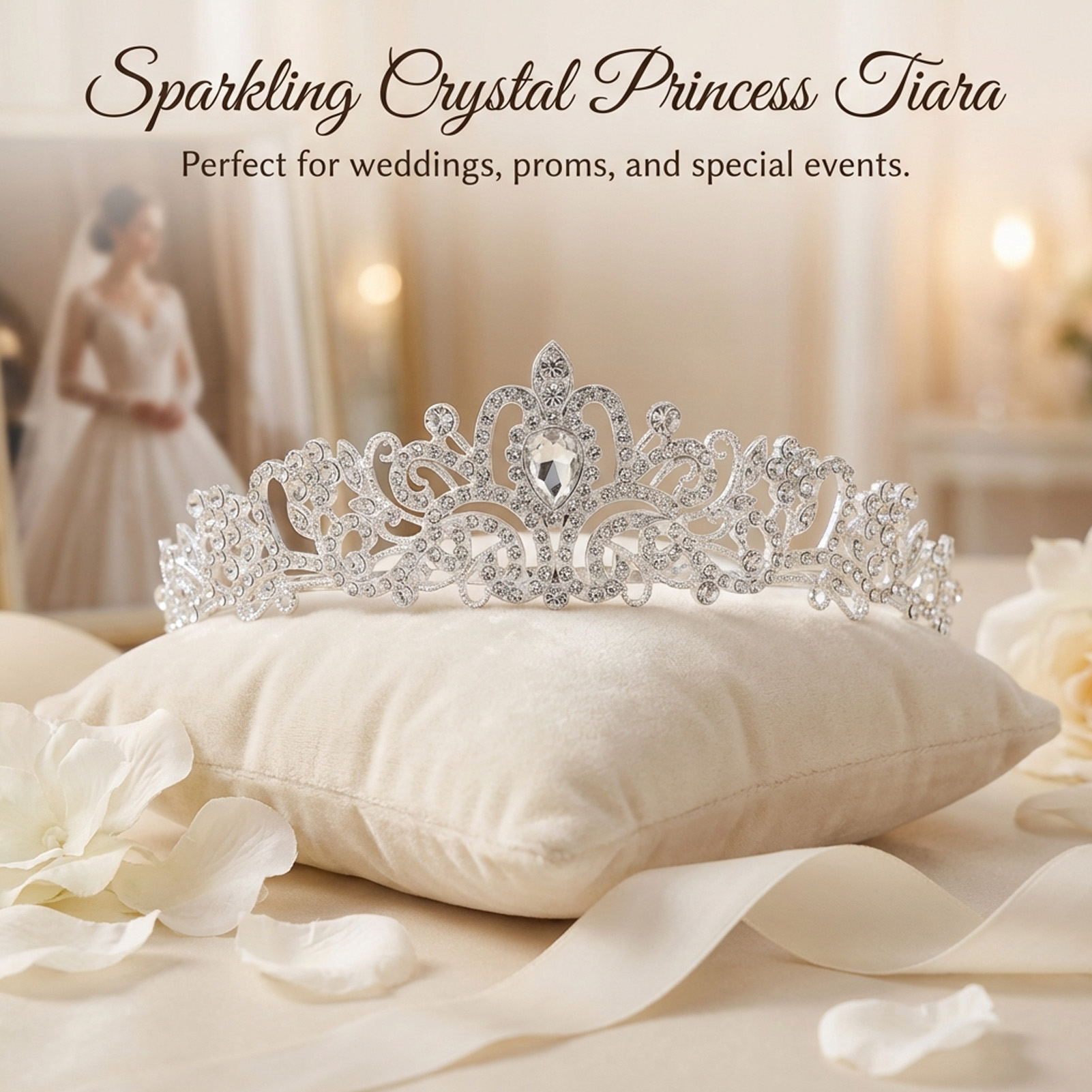 우아한 신부 왕관 반짝이는 라인스톤 티아라 신부 웨딩  - Women'S Wedding Accessories 리뷰 및 가격