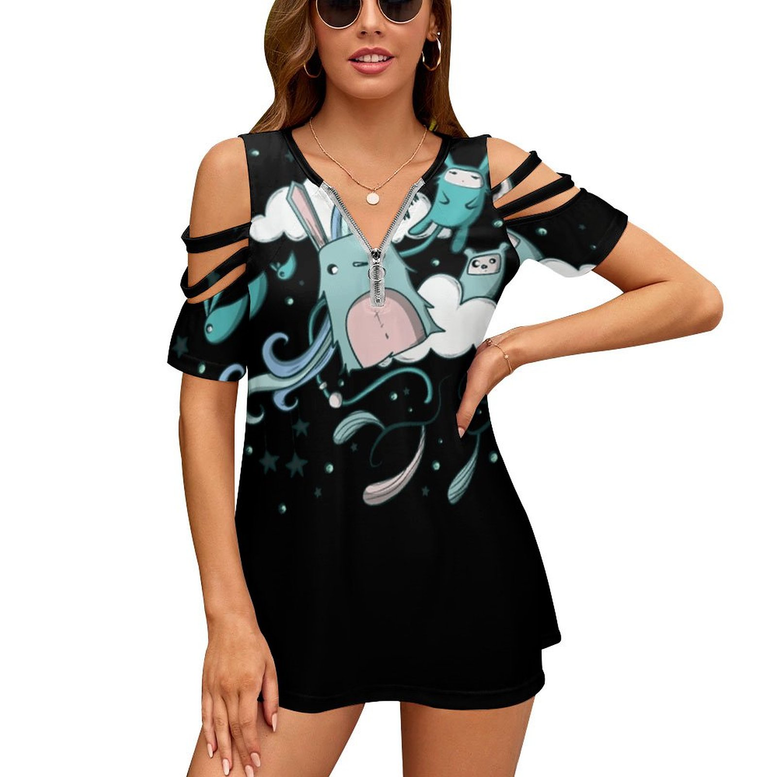 Little Dreams 여성용 지퍼 풀 프린트 티셔츠 - Women Accessories Vector 리뷰 및 가격