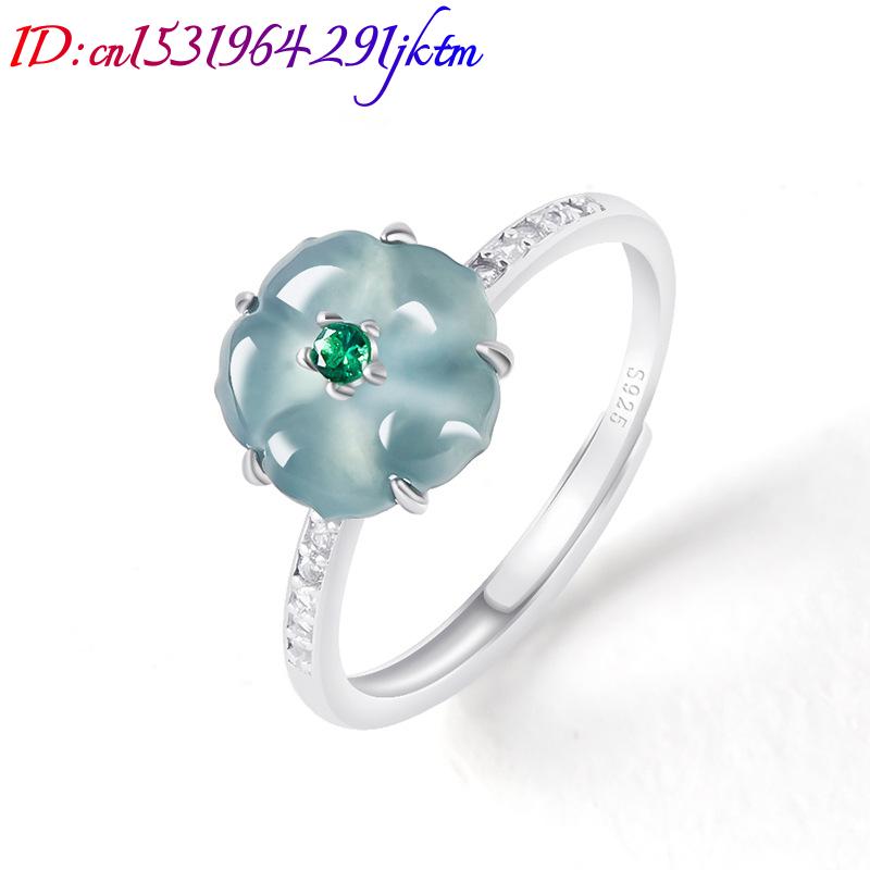 블루 버마산 경옥 꽃 반지 925 실버 천연 버마산 경 - Women Accessories For Gift 리뷰 및 가격