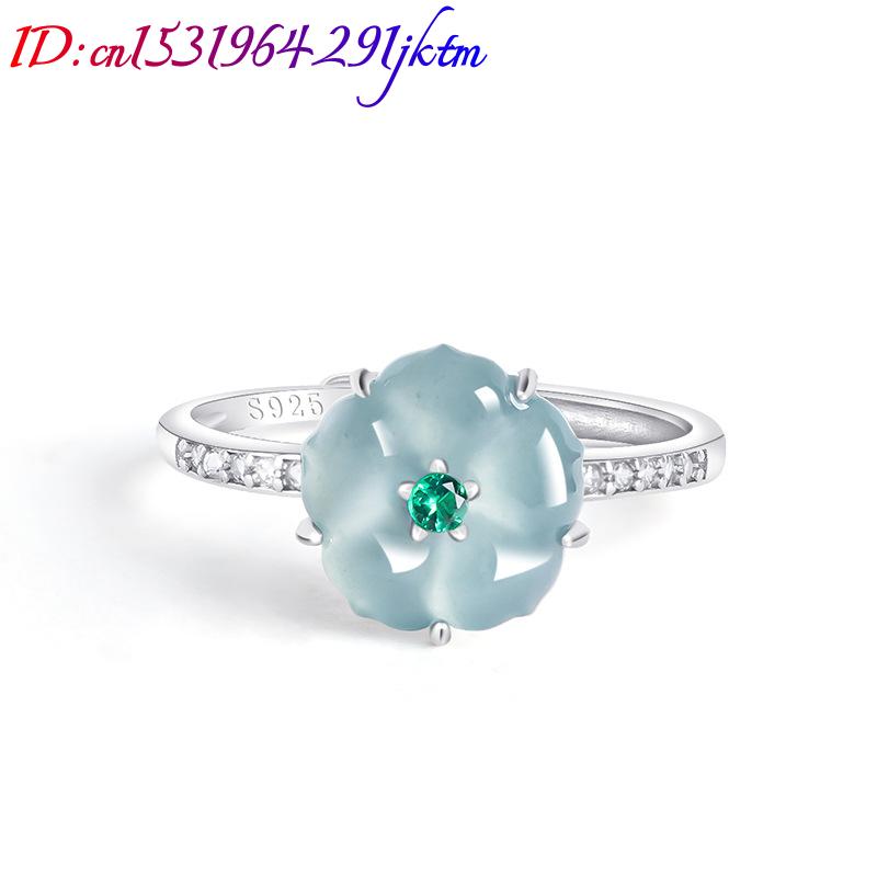 블루 버마산 경옥 꽃 반지 925 실버 천연 버마산 경 - Women Accessories For Gift 리뷰 및 가격