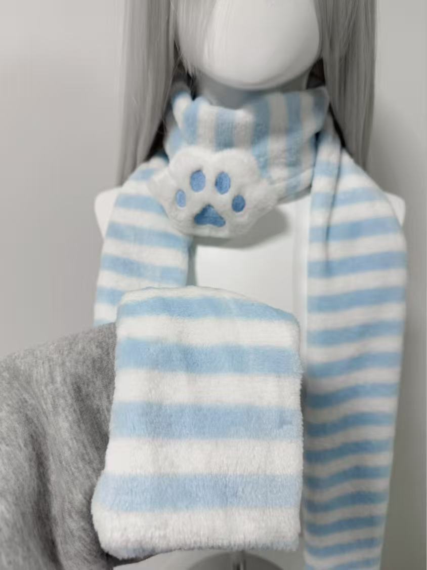 귀여운 니트 스카프 고양이 발 장식 스트라이프 스카프  - Women'S Winter Accessories Set 리뷰 및 가격