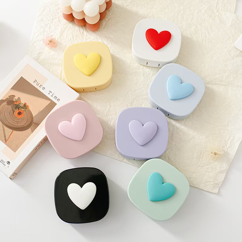 거울이있는 하트 콘택트 렌즈 케이스 미니 러블리 아이  - Women Accessories List 리뷰 및 가격
