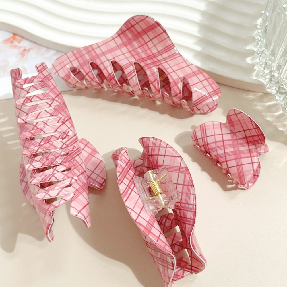 핑크 블루 그리드 헤어 클로 클립 헤어 액세서리 여성  - Women Accessories Online 리뷰 및 가격
