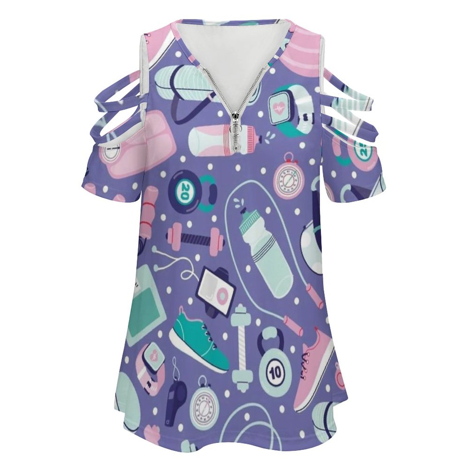 여성용 브이넥 반팔 티셔츠, 프린트 지퍼, 캐주얼 플러 - Women Accessories Vector 리뷰 및 가격