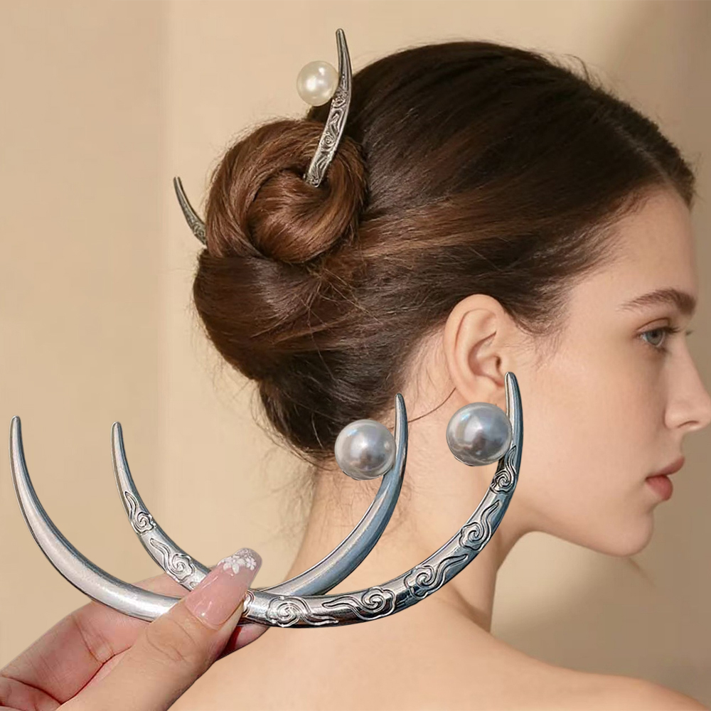 진주 헤어 스틱 초승달 모양 헤어핀 여성용 금속 헤어  - Pearl Hair Pin 리뷰 및 가격