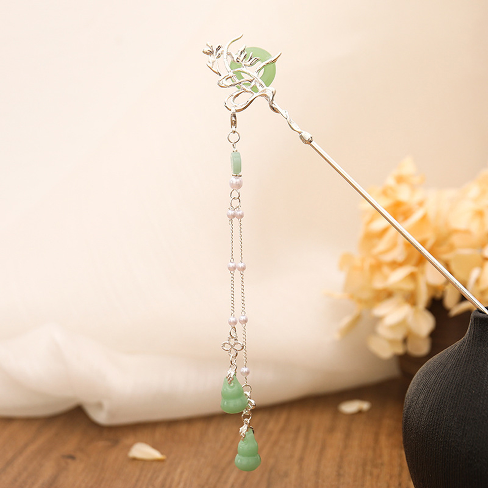여성을위한 중국 스타일 유리 머리핀 우아한 동심 버클  - Pearl Hair Pin 리뷰 및 가격