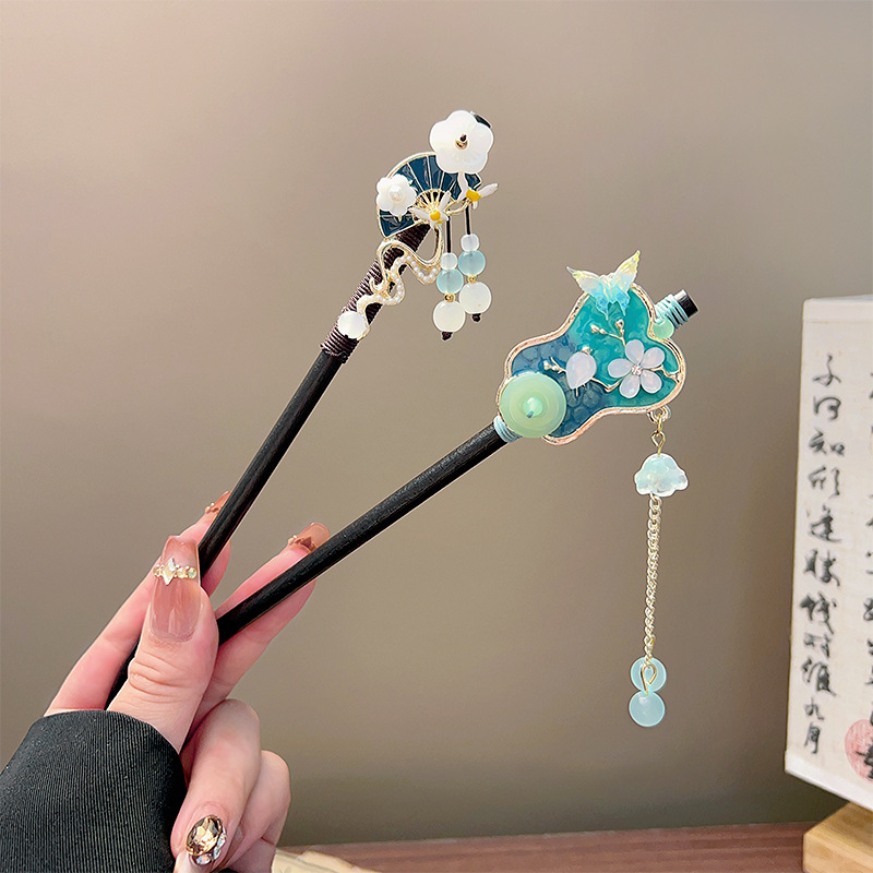 클래식 태슬 헤어 스틱 블랙 나무 꽃 진주 머리핀 중국 - Pearl Hair Pin 리뷰 및 가격